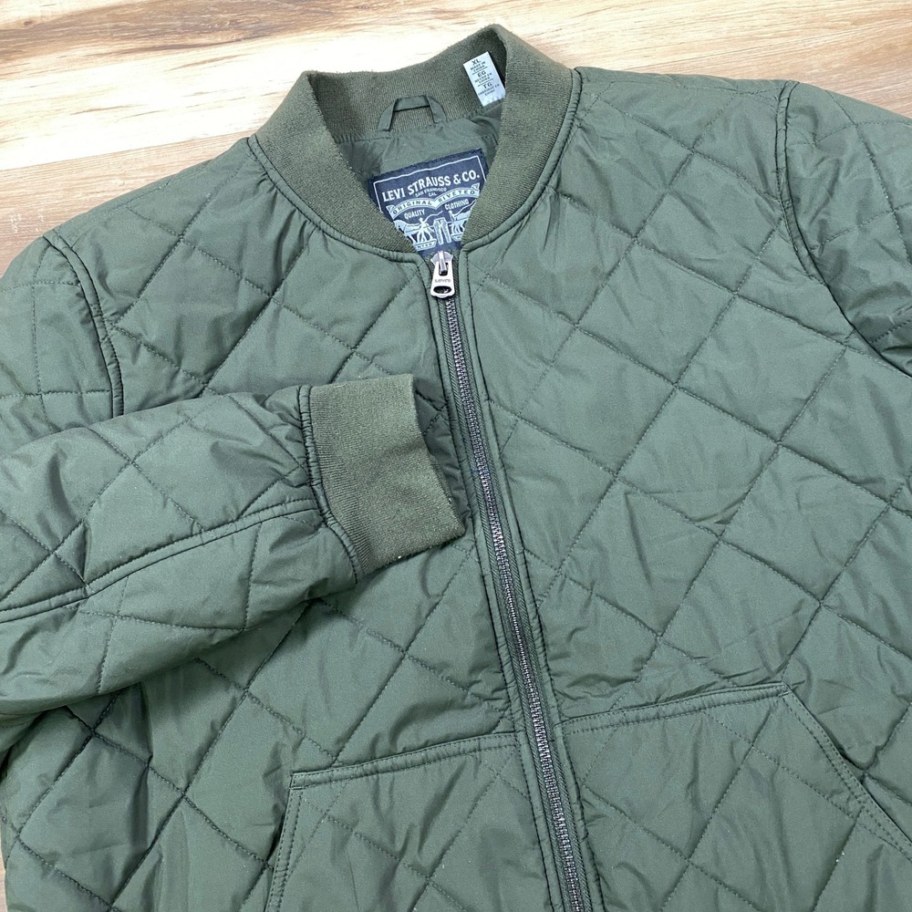 Levi's Quilted Bomber Jacket Mens XL Heritage Polyester Zip Olive Green Classic